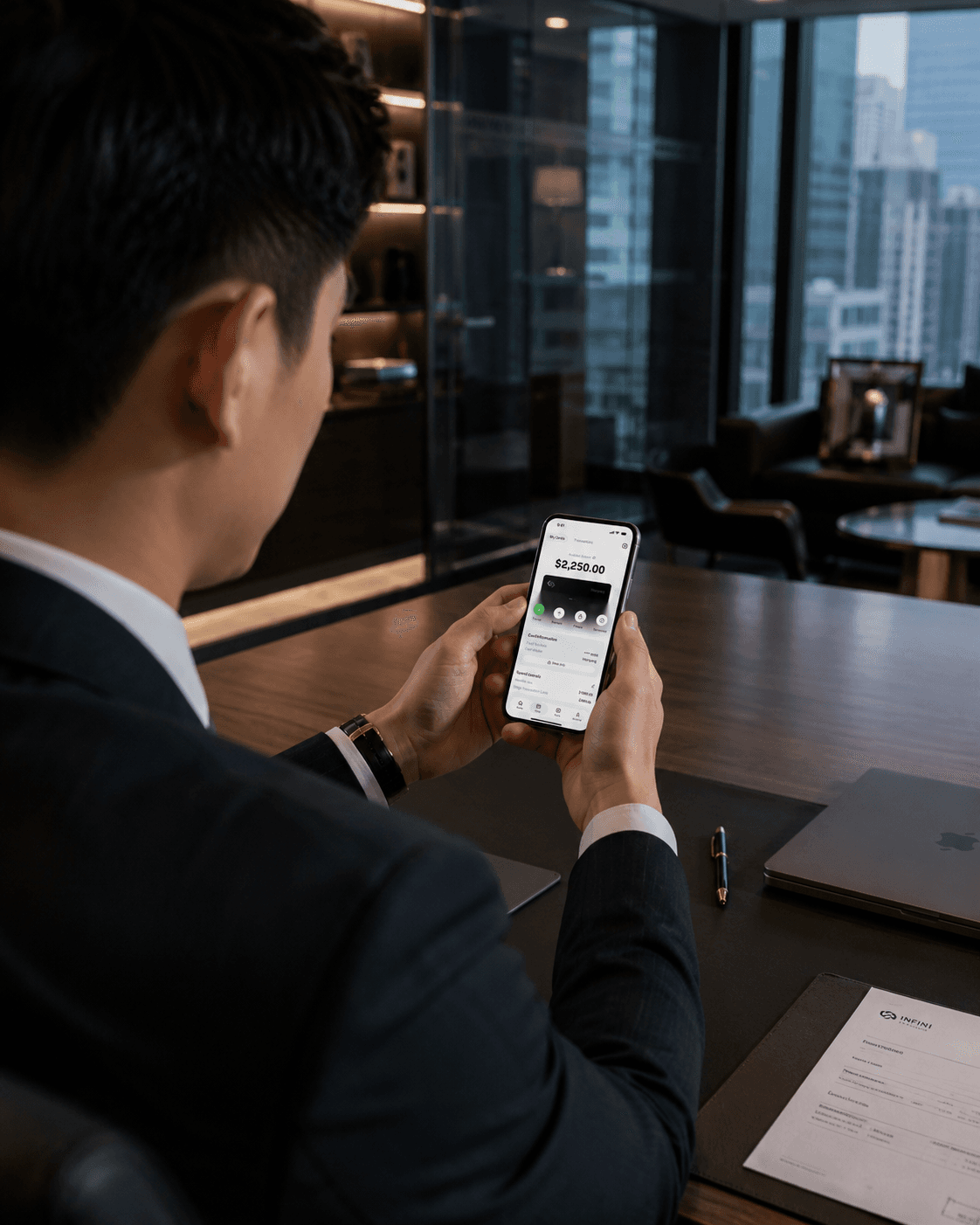 مستخدم أعمال يدير الأموال في تطبيق Infini