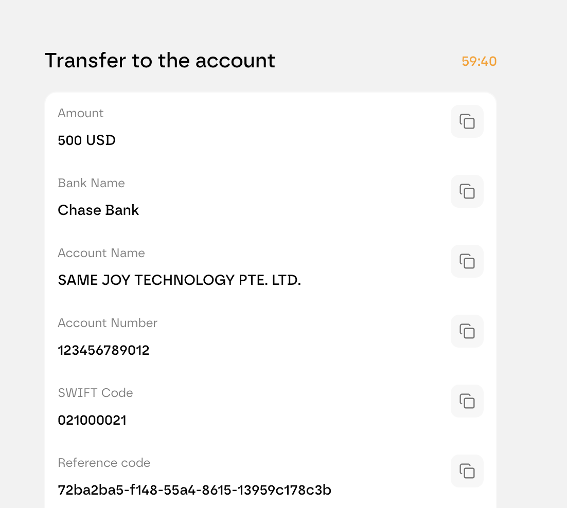Infini Global Accounts bank transfer details